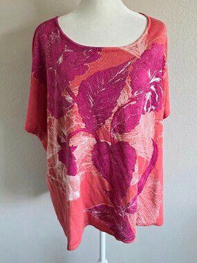 Coldwater Creek Top Blouse Silk Blend Floral Tropical Size XL 1X Boxy Oversize